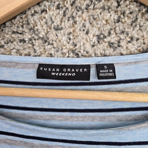 Susan Graver Top Womens Small Blue Striped Weekend Scoop Neck Tee Casual Ladies - Picture 6 of 7
